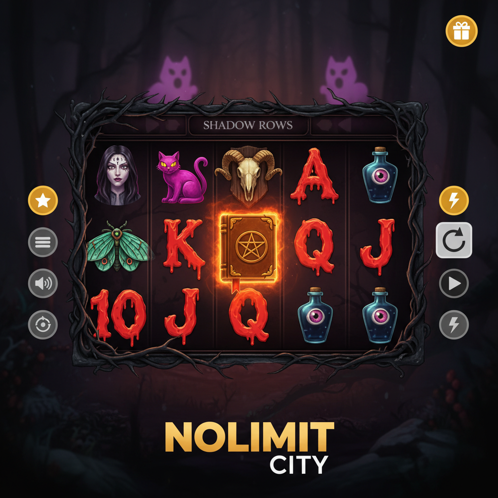 Book of Shadows Slot mit goldenem Pentagramm-Buch, Hexen-Symbolen und okkulter Gothic-Horror-Atmosphäre von Nolimit City